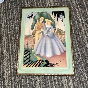 Vintage Romantic Couple Painting with Blue and Brown